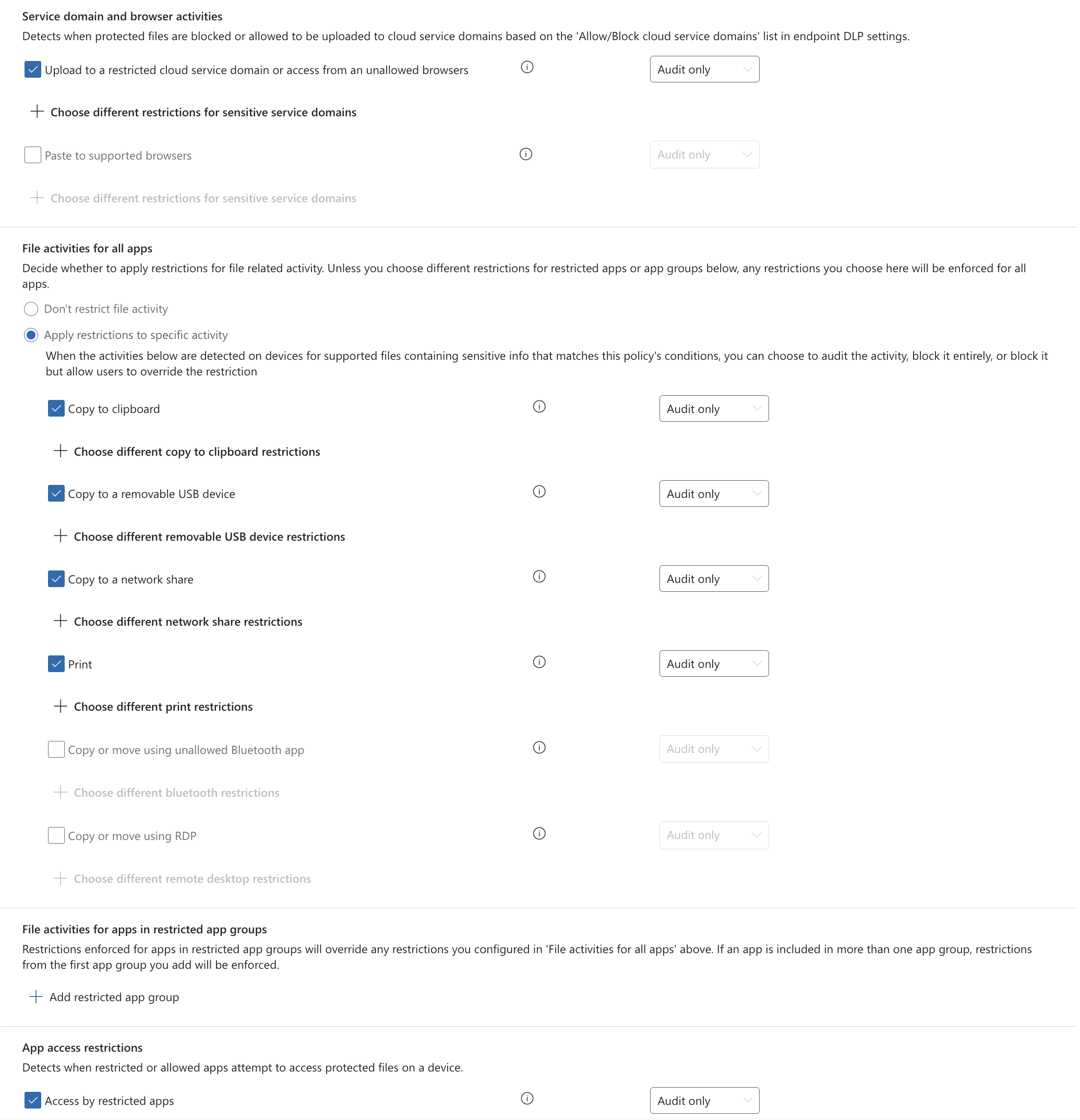 Screenshot of a DLP Monitor Policy endpoint rule