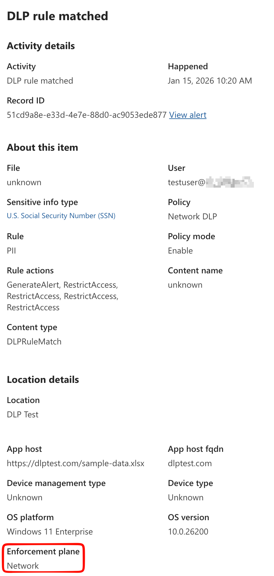 Network DLP Event in Activity Explorer