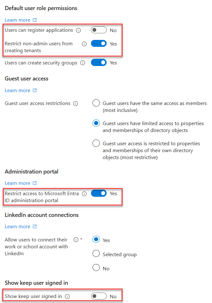 Administrative interface settings for user role permissions, guest access, and linked account options.